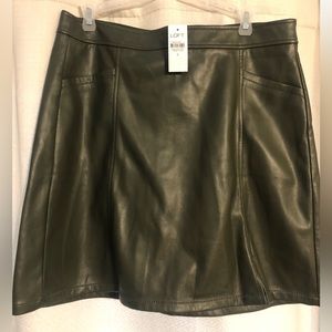 LOFT Olive Leather Mini Skirt